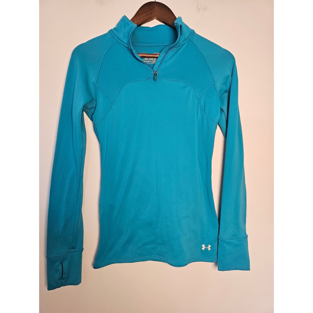 [Active] Under Armour Quarter Zip Pullover Womens Small Teal Thumbhole Athletic